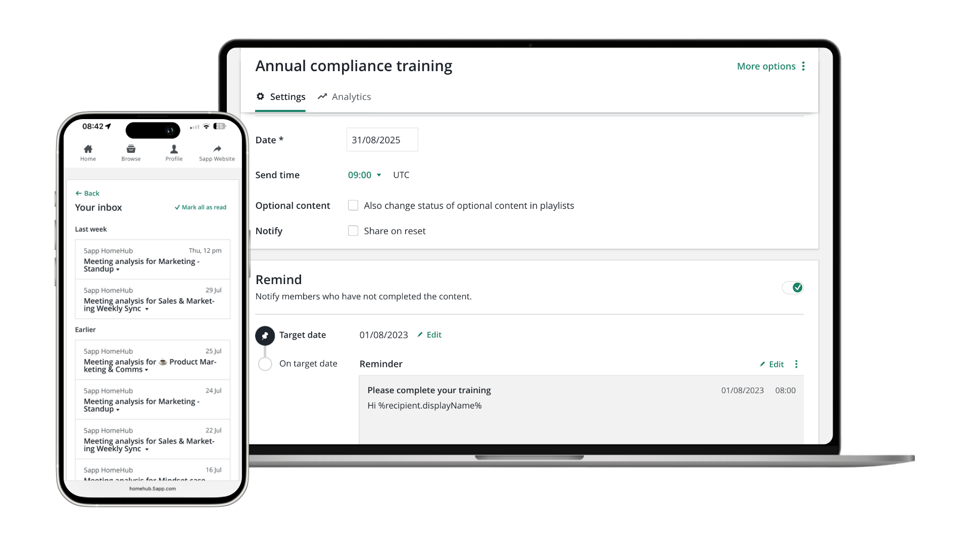 Compliance training in the 5app Hub LMS