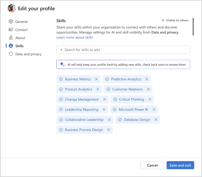 Manage confirmed skills in Microsoft Copilot People Skills