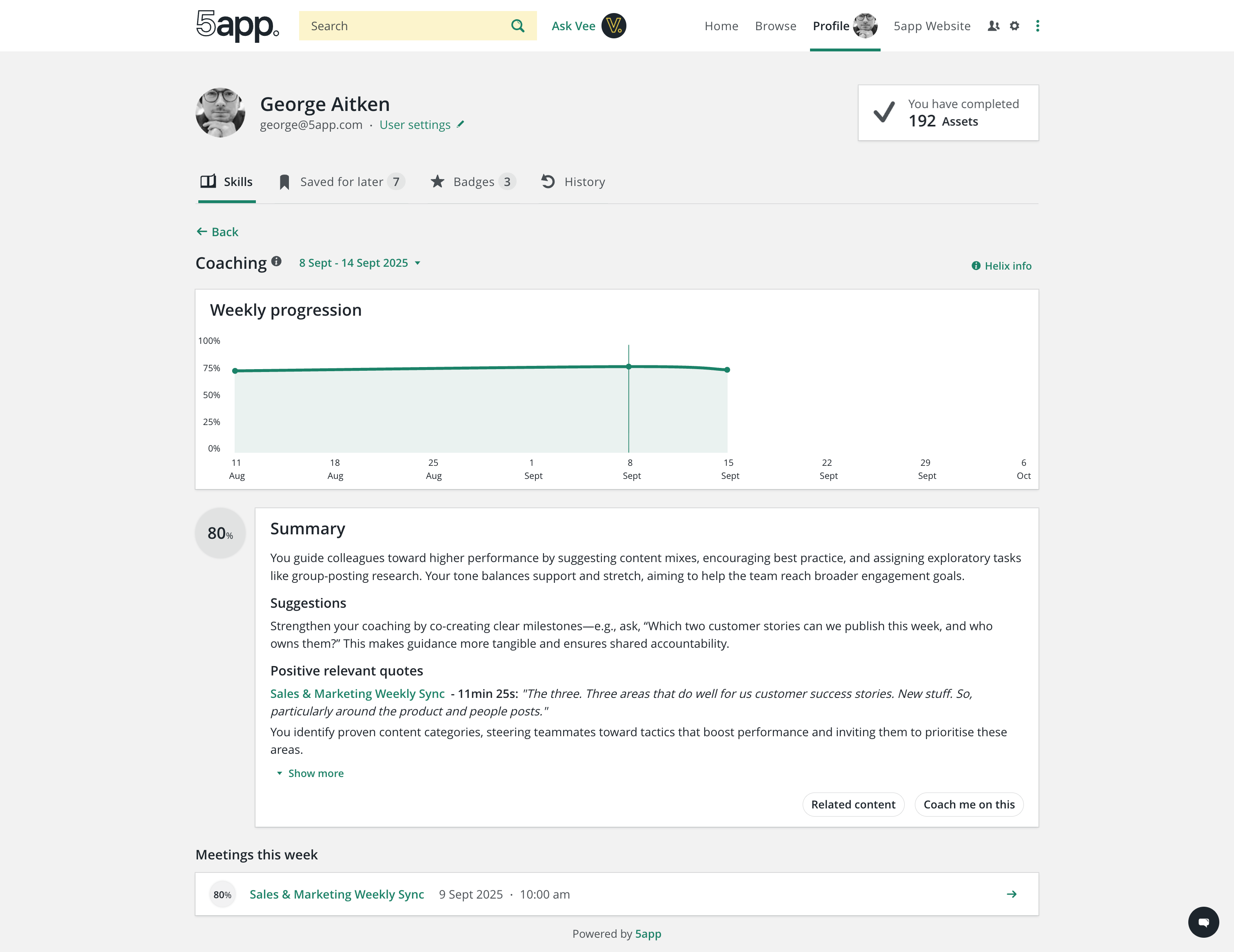 Reviewing coaching skills in Helix skills analysis dashboard
