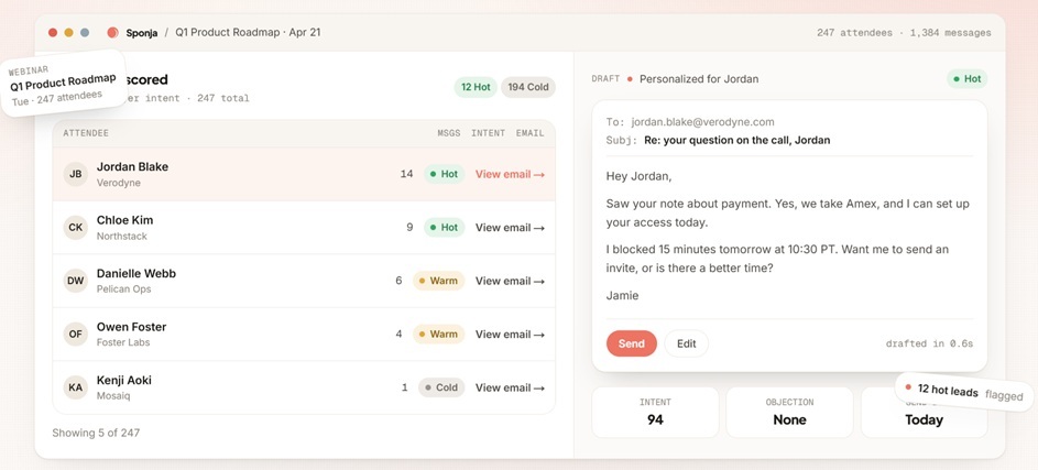 Sponja AI webinar follow-up tool