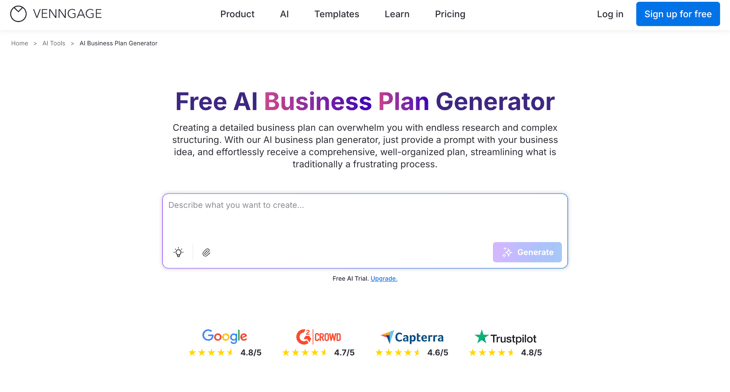 Venngage AI business plan generator